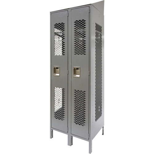 Vented Lockers, Bank of 2, 24" x 18" x 88", Steel, Grey, Knocked Down, Perforated PB Rental Co. Ltd.