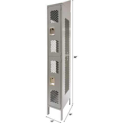 Vented Lockers, 2 -tier, 12" x 18" x 88", Steel, Grey, Knocked Down, Perforated PB Rental Co. Ltd.