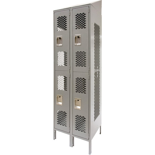 Vented Lockers, 2 -tier, Bank of 2, 24" x 18" x 88", Steel, Grey, Knocked Down, Perforated PB Rental Co. Ltd.