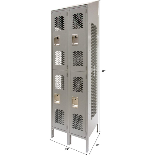 Vented Lockers, 2 -tier, Bank of 2, 24" x 18" x 88", Steel, Grey, Knocked Down, Perforated PB Rental Co. Ltd.