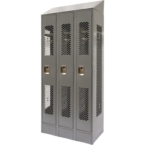 Vented Lockers, Bank of 3, 36" x 18" x 88", Steel, Grey, Knocked Down, Perforated PB Rental Co. Ltd.
