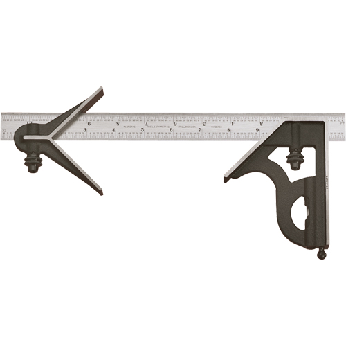 Combination Squares with Square Head & Centre Head - No. 11HC Series with Cast Iron Heads, 300 mm L, 1 mm and 1/64" Graduations, Steel, Satin PB Rental Co. Ltd.