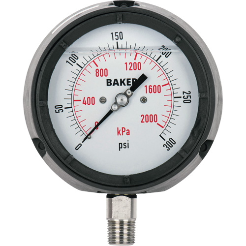 Manom&egrave;tre,  4-1/2", 0 - 15 psi/0 - 100 kPa, Fixation inf&eacute;rieure, Analogique rempli de liquide PB Rental Co. Ltd.
