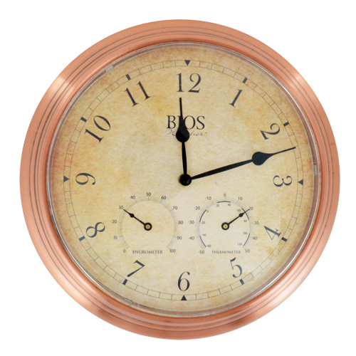 3-in-1 Outdoor Clock, Analog, Battery Operated, 14" Dia., Brown PB Rental Co. Ltd.