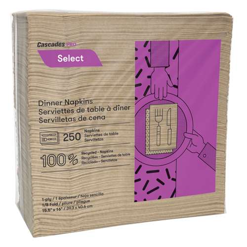 Serviettes de table &agrave; pli 1/8 Pro Select, 1 pli, 15,5" x 16" PB Rental Co. Ltd.