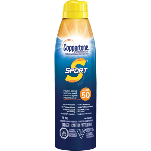&eacute;cran solaire r&eacute;sistant &agrave; l'eau Sport, FPS 50, A&eacute;rosol PB Rental Co. Ltd.