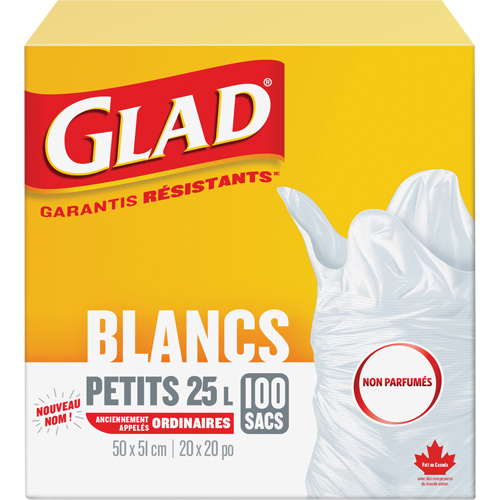 Petits sacs &agrave; ordures 25 L sans parfum, R&eacute;gulier, 20" la x 20" lo, Blanc PB Rental Co. Ltd.