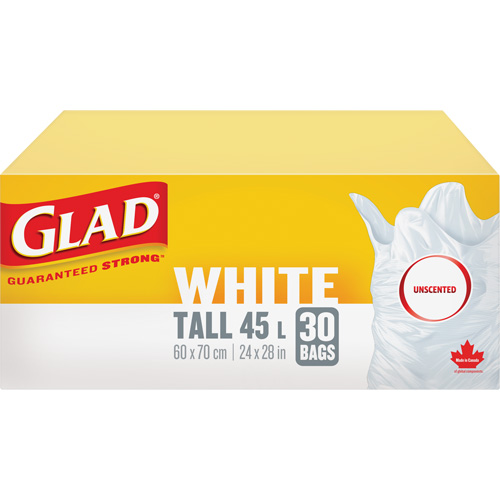 Sacs &agrave; ordures hauts 45 L sans parfum, R&eacute;gulier, 24" la x 28" lo, Blanc PB Rental Co. Ltd.