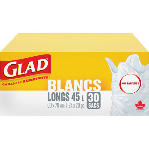 Sacs &agrave; ordures hauts 45 L sans parfum, R&eacute;gulier, 24" la x 28" lo, Blanc PB Rental Co. Ltd.