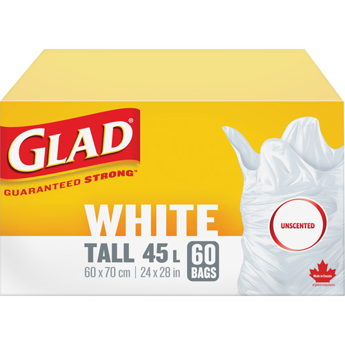 Sacs &agrave; ordures hauts 45 L sans parfum, R&eacute;gulier, 24" la x 28" lo, Blanc PB Rental Co. Ltd.