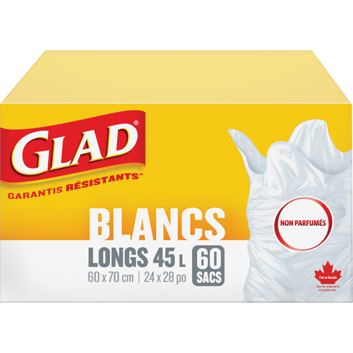 Sacs &agrave; ordures hauts 45 L sans parfum, R&eacute;gulier, 24" la x 28" lo, Blanc PB Rental Co. Ltd.
