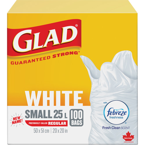 Petits sacs &agrave; ordures 25 L avec Febreze, R&eacute;gulier, 20" la x 20" lo, Blanc PB Rental Co. Ltd.