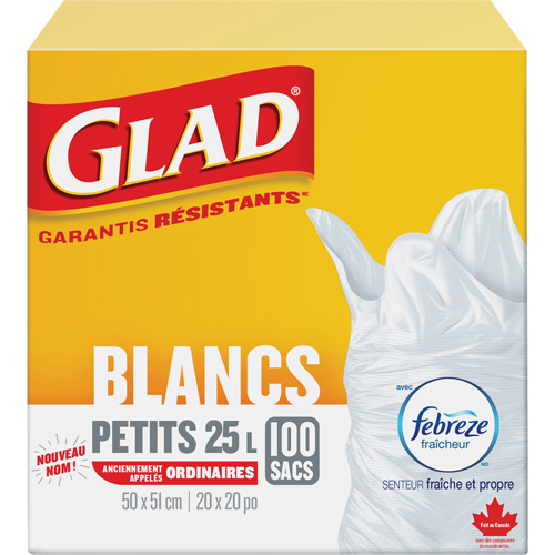 Petits sacs &agrave; ordures 25 L avec Febreze, R&eacute;gulier, 20" la x 20" lo, Blanc PB Rental Co. Ltd.