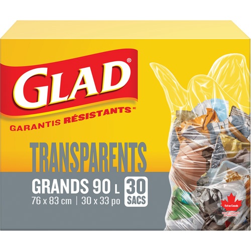 90L Garbage Bags, Regular, 30" W x 33" L, Clear PB Rental Co. Ltd.