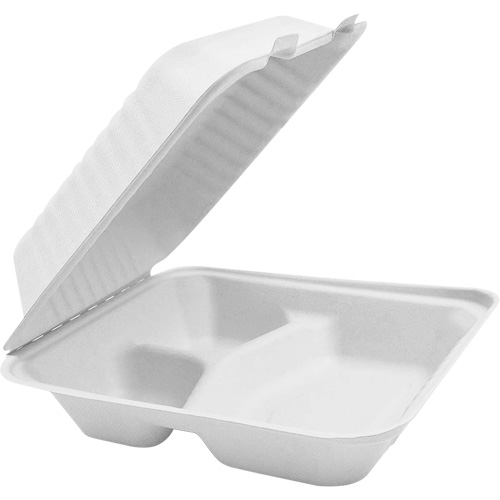 Compostable Hinged Food Containers with Compartments, Bagasse, Square PB Rental Co. Ltd.