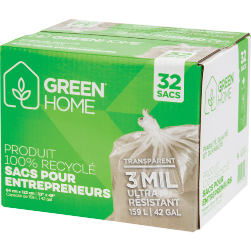Sacs &agrave; ordures Green Home, Fort, 33" la x 48" lo, 3 mils, Transparent, Capacit&eacute; 159 L (42 gal.) PB Rental Co. Ltd.