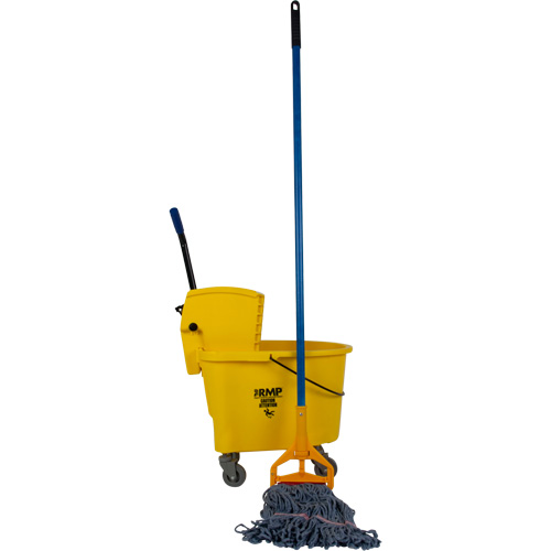 Ensemble professionnel de vadrouille et seau avec t&ecirc;te de vadrouille &agrave; bande blanche de 12 oz, Pression lat&eacute;rale, 8,75 gal. US (35 pintes), Jaune PB Rental Co. Ltd.