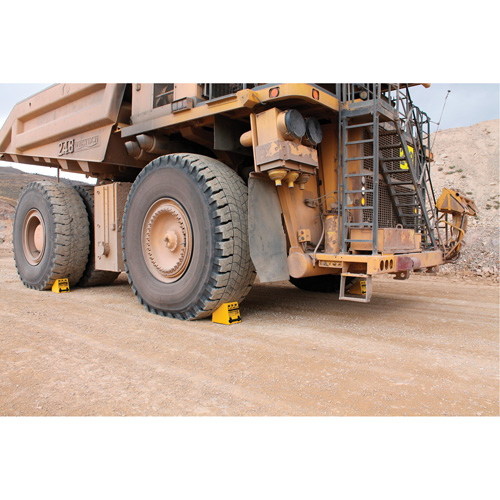 Checkers Safety Heavy-Duty Ultra Class Mining Wheel Chock, HDPE, Yellow, 14-1/2" W x 17-1/2" D x 16" H PB Rental Co. Ltd.