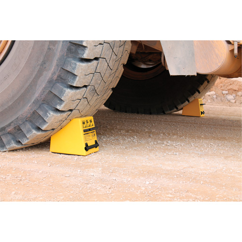 Checkers Safety Heavy-Duty Ultra Class Mining Wheel Chock, HDPE, Yellow, 14-1/2" W x 17-1/2" D x 16" H PB Rental Co. Ltd.