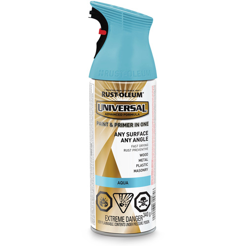 Peinture-&eacute;mail et couche de fond Universal, Bleu aqua, Satin, Canette a&eacute;rosol PB Rental Co. Ltd.