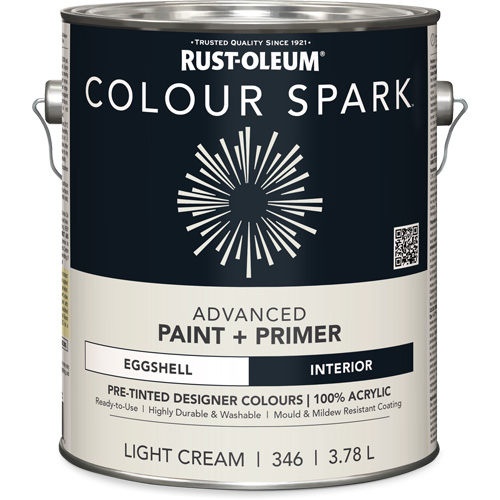 Peinture int&eacute;rieure pr&eacute;teint&eacute;e + appr&ecirc;t mural Colour Spark, Coton blanc, Semi-brillant, 3,78 L, Gallon PB Rental Co. Ltd.