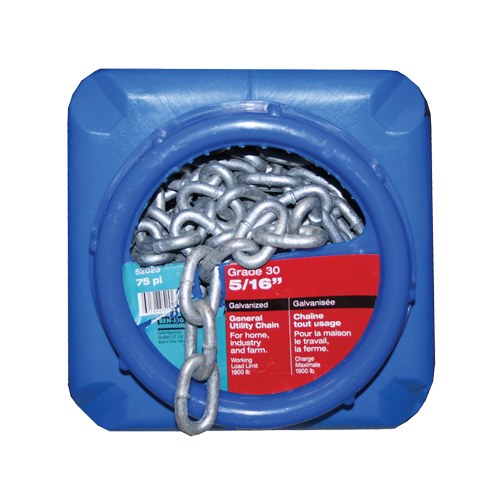 Chaînes galvanis&eacute;es par immersion &agrave; chaud, Acier au carbone, 5/16" x 75' (22,9 m) l, Calibre 30, Charge d'utilisation 1900 lb (0,95 tonne) PB Rental Co. Ltd.
