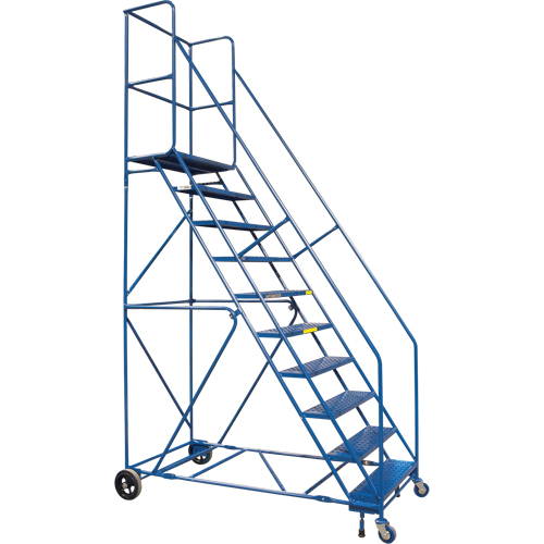 Escabeau roulant certifi&eacute; par la CSA avec pied verrouillable, 10 marches, Largeur de la marche 30", Hauteur de la plateforme 89", Acier PB Rental Co. Ltd.