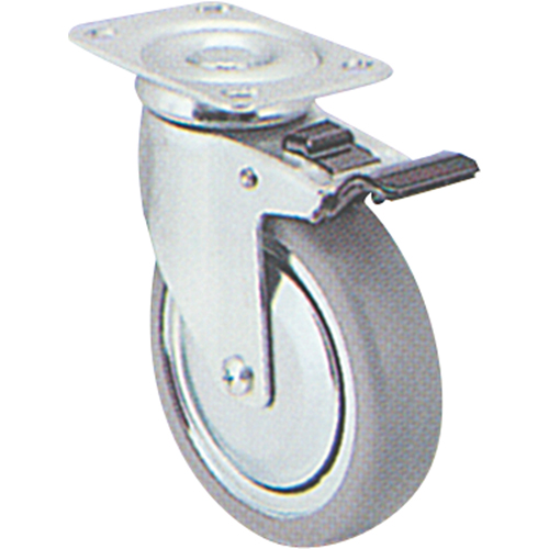 Zinc Plated Caster, Swivel with Brake, 4" (101.6 mm), Rubber, 200 lbs. (91 kg.) PB Rental Co. Ltd.