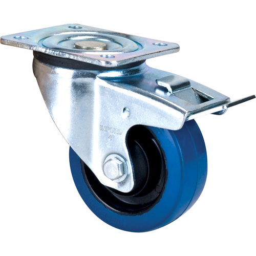 Roulette bleue, Pivotant avec frein, 4" (101,6 mm), Caoutchouc, 350 lb (158,8 kg) PB Rental Co. Ltd.