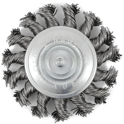 Shaft Mounted Knot Twisted Radial Brush, 3" Dia., 0.02" Fill, 1/4" Arbor, Stainless Steel PB Rental Co. Ltd.