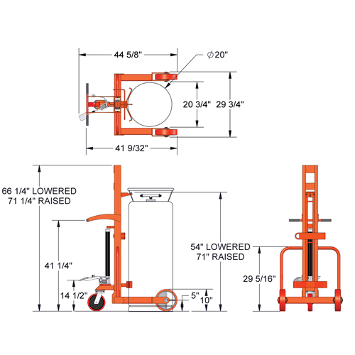 Hydraulic Large Liquid Gas Cylinder Cart HLCC, Polyurethane Wheels, 20" W x 20" D Base, 1000 lbs. PB Rental Co. Ltd.