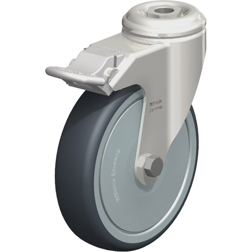 Roulette en &eacute;lastom&egrave;re thermoplastique acier inoxydable, Pivotant avec frein, Diam&egrave;tre 5" (127 mm), Capacit&eacute; 265 lb (120 kg) PB Rental Co. Ltd.