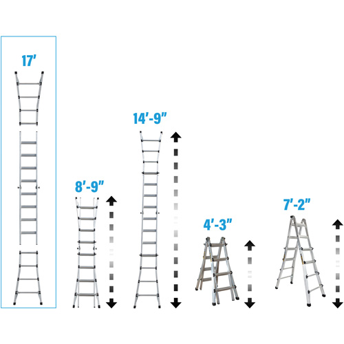 Telescoping Multi-Position Ladder, Aluminum, 300 lbs., CSA Grade 1A PB Rental Co. Ltd.