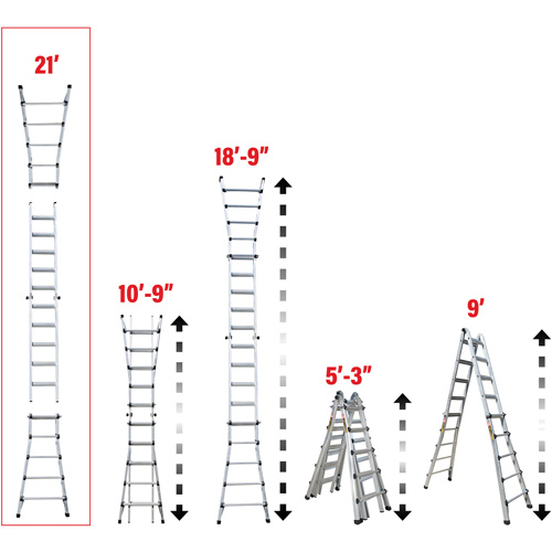 Telescoping Multi-Position Ladder, Aluminum, 300 lbs., CSA Grade 1A PB Rental Co. Ltd.