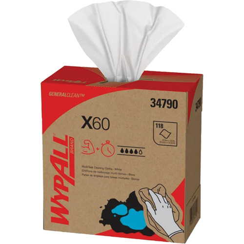 Chiffons X60 WypAll, Tout usage, 16-3/4" lo x 8-3/8" la PB Rental Co. Ltd.