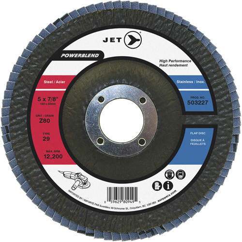 Disque &agrave; lamelles POWERBLEND, 5" x 7/8", Type 29, Grain Z40, Alumine de zirconium PB Rental Co. Ltd.