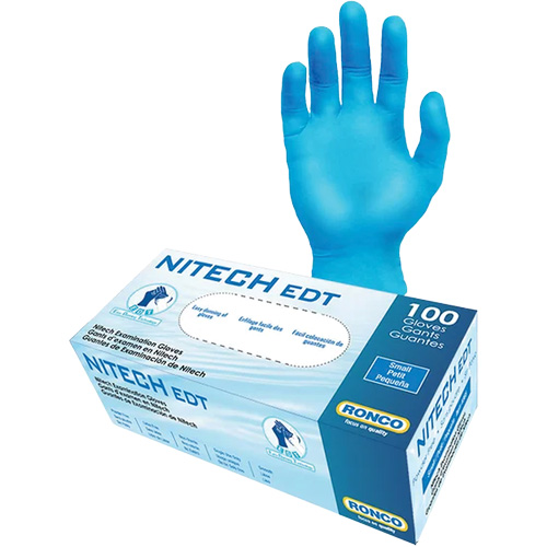 Gants d'examen EDT, Grand, Nitech, 5 mils, Sans poudre, Bleu, Classe 2 PB Rental Co. Ltd.