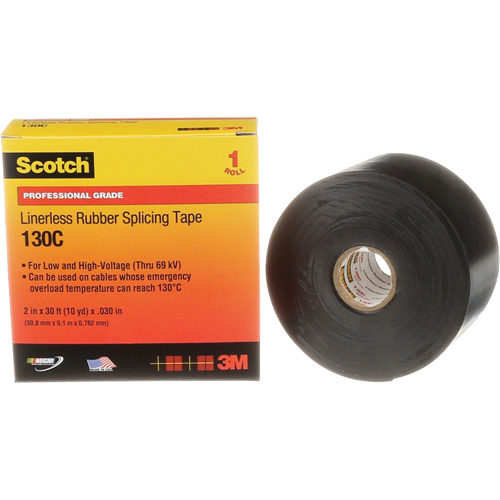 Ruban d'&eacute;pissage sans support en caoutchouc de calibre professionnel Scotch, 50,8 mm (2") la x 9 m (30') lo, 30 mils, Noir PB Rental Co. Ltd.