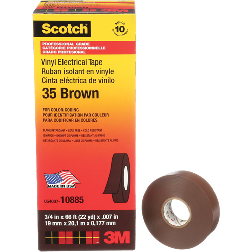 Ruban isolant en vinyle pour codification par couleur Scotch, 19 mm (3/4") la x 20 m (66') lo, 7 mils, Brun PB Rental Co. Ltd.