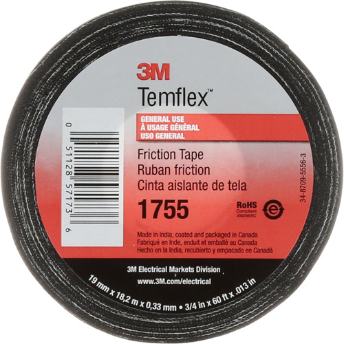 Temflex Cotton Friction Tape 1755, 19 mm (3/4") x 18.28 m (60'), Black PB Rental Co. Ltd.