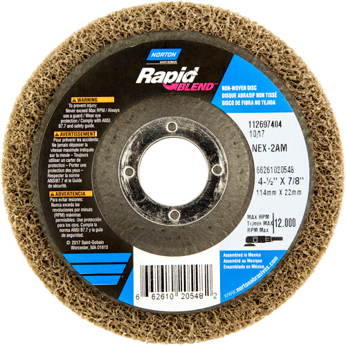 DISQUE FINITION RAPIDE 4 1/2X7/8 NEX-2AM MOY, 4-1/2" dia., Grain Moyen, Oxyde d'aluminium PB Rental Co. Ltd.