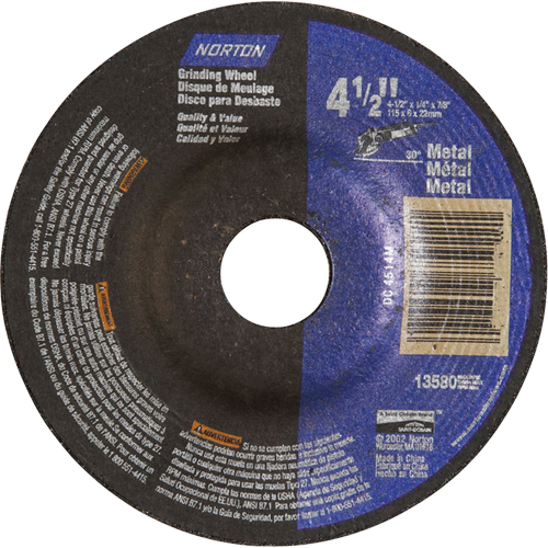 Meules &agrave; moyeu d&eacute;port&eacute; en m&eacute;tal, 4-1/2" x 1/4", Arbre 7/8", Oxyde d'aluminium, Type 27 PB Rental Co. Ltd.