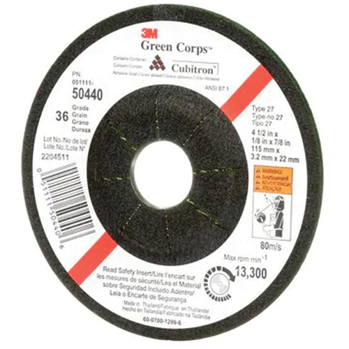 Meule flexible Green Corps, 4-1/2" x 1/8", Arbre 7/8", C&eacute;ramique, Type 27 PB Rental Co. Ltd.