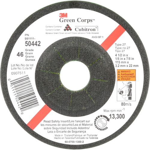 Green Corps Flexible Grinding Wheel, 4-1/2" x 1/8", 7/8" Arbor, Ceramic, Type 27 PB Rental Co. Ltd.