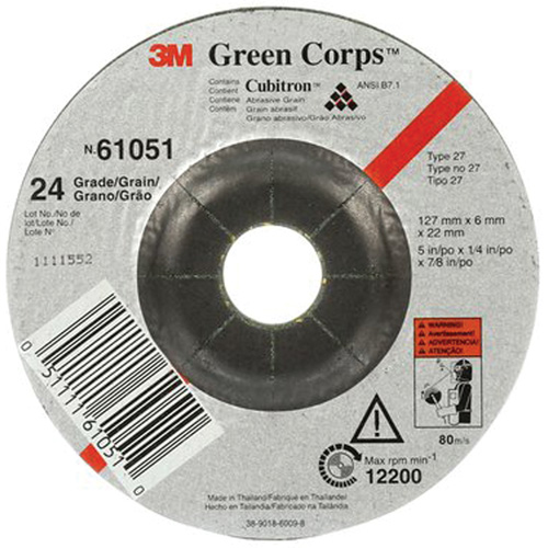 Meule flexible Green Corps, 5" x 1/4", Arbre 7/8", C&eacute;ramique, Type 1 PB Rental Co. Ltd.