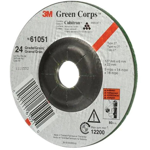 Meule flexible Green Corps, 5" x 1/4", Arbre 7/8", C&eacute;ramique, Type 1 PB Rental Co. Ltd.