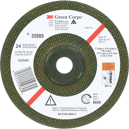 Meule flexible Green Corps, 7" x 1/4", Arbre 7/8", C&eacute;ramique, Type 1 PB Rental Co. Ltd.