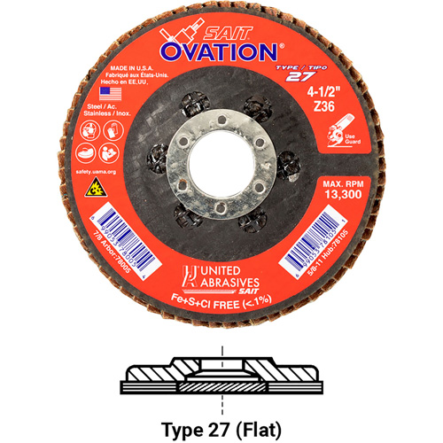 OVATION MEULE LAMELLE5X5/8 11 GRAIN36, 5" x 5/8"-11, Type 27, Grain 36, Zirconium PB Rental Co. Ltd.