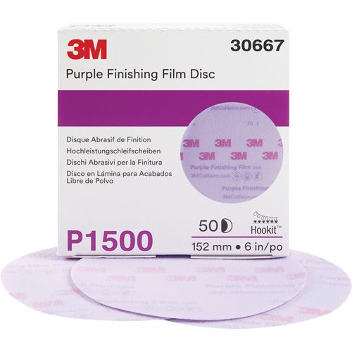 Hookit Purple Finishing Film Abrasive Disc, 6" Dia., P1500 Grit, Aluminum Oxide PB Rental Co. Ltd.