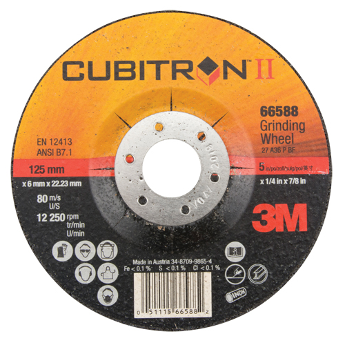 Meules &agrave; moyeu d&eacute;port&eacute; Cubitron II, 5" x 1/4", Arbre 7/8", Type 27 PB Rental Co. Ltd.